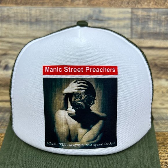 Manic Street Preachers Mens Trucker Hat Green Snapback 1980s Welsh Rock Band Cap - Picture 3 of 8